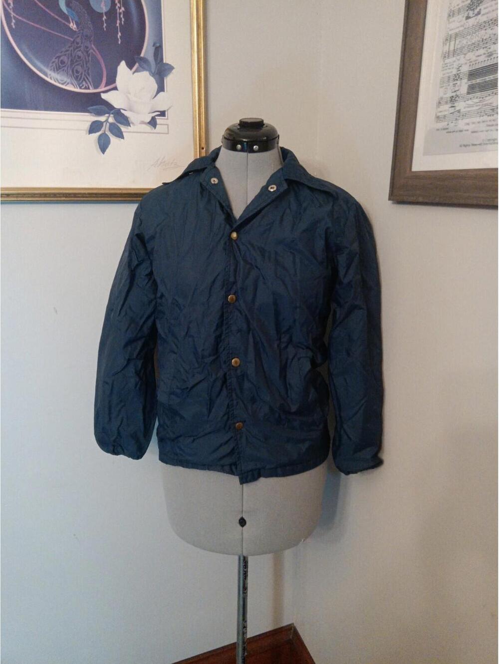 Vintage 70's windbreaker jacket At gear Size Small Navy Blue Raincoat